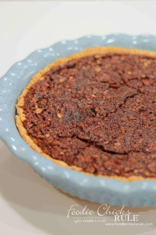 Bourbon Chocolate Pecan Pie - Baked - #recipe #bourbon #chocolate #pie foodiechicksrule.com