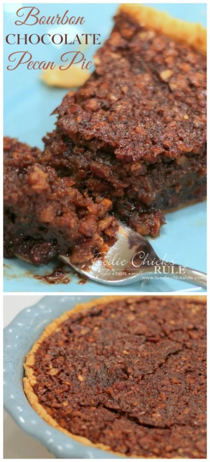 Bourbon Chocolate Pecan Pie - DELICIOUS - #bourbonrecipes #bourbonchocolatepecanpie #chocolatepie foodiechicksrule.com