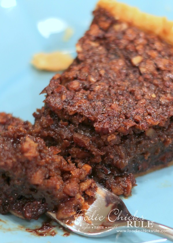 Bourbon Chocolate Pecan Pie - DELICIOUS - #recipe #bourbon #chocolate #pie foodiechicksrule.com