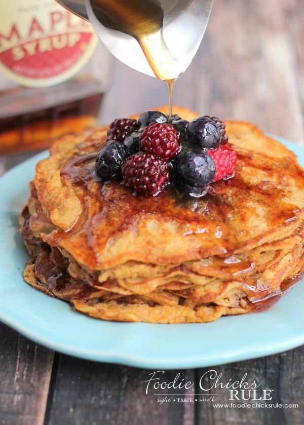 Ground Oats & Spelt Pancakes - Healthier Recipe - #pancakes #breakfast #groundoatmeal #spelt #foodiechicksrule foodiechicksrule.com