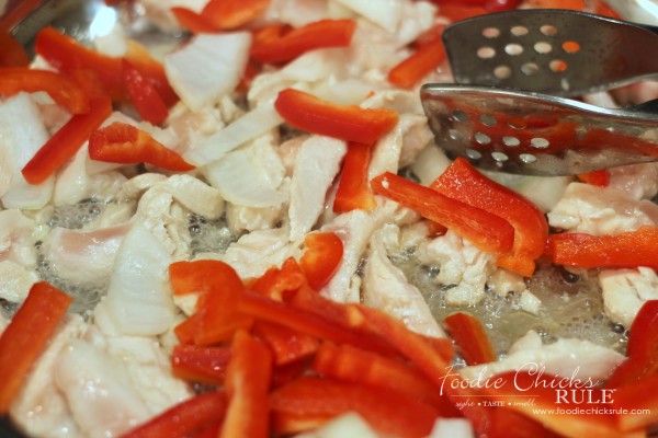 Thai Basil Chicken and Rice - Red Peppers and Onions - #thaibasil #chicken #recipe foodiechicksrule.com