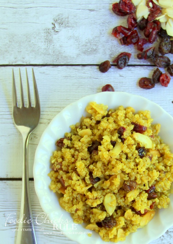 Curried Quinoa with Cranberries, Almonds & Raisins - Foodie Chicks Rule