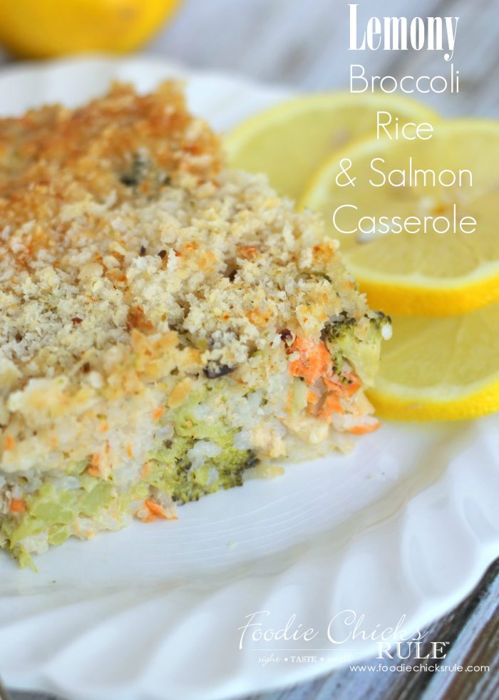 Lemony Broccoli Rice Casserole w/Salmon (one bowl – one dish!)