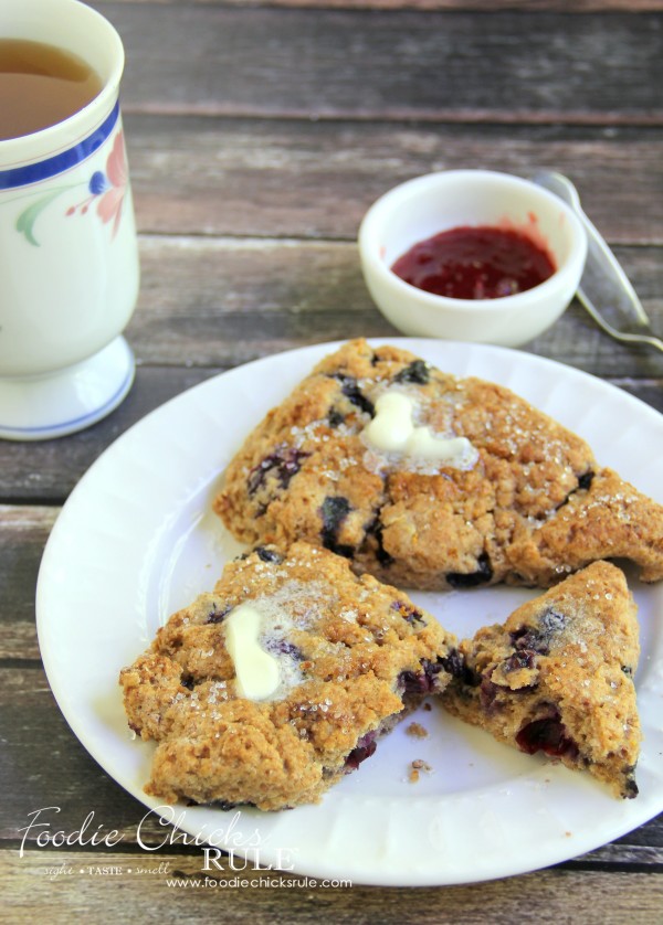 Whole Wheat English Blueberry Scones - Delicious and easy to make! #recipe #scones foodiechicksrule.com