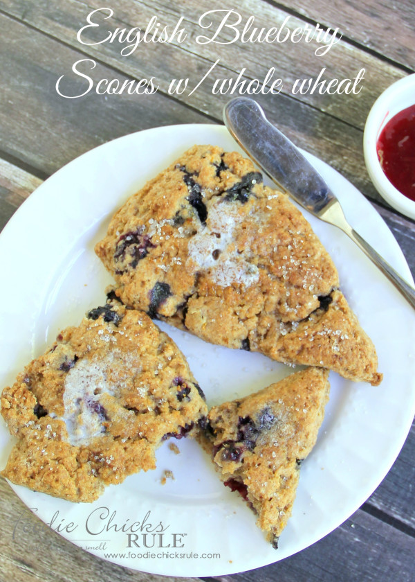 Whole Wheat English Blueberry Scones - Great with jam! #recipe #scones foodiechicksrule.com