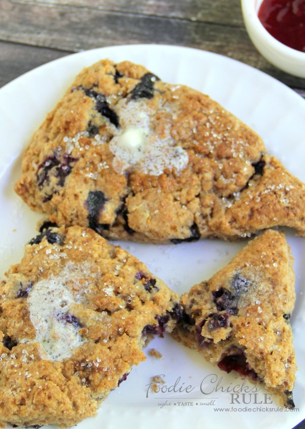 Whole Wheat English Blueberry Scones - Traditional recipe except with Whole Wheat flour #recipe #scones foodiechicksrule.com