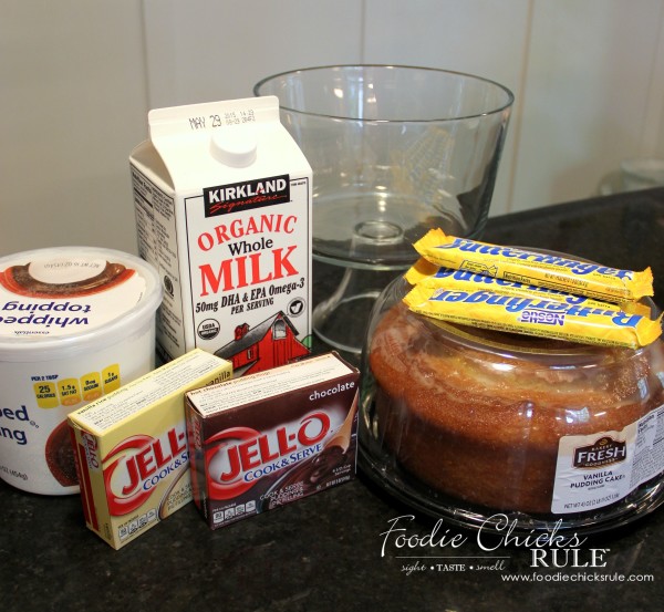 Butterfinger Trifle Recipe- Ingredients Needed  #butterfingerdessert #trifle #butterfingertrifle foodiechicksrule.com