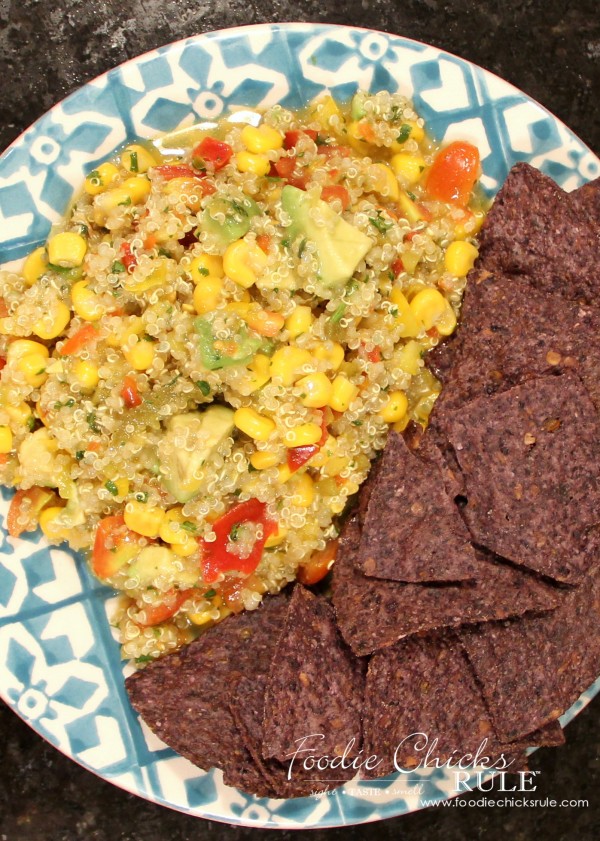 Avocado, Corn & Quinoa Salsa - LOVE this stuff - #avocado #quinoa #salsa foodiechicksrule.com