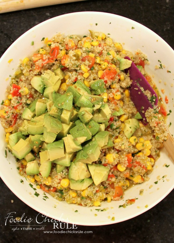 Avocado, Corn & Quinoa Salsa - add avocado last - #avocado #quinoa #salsa foodiechicksrule.com