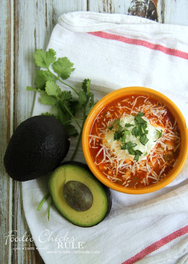 Chicken Taco Soup - add yummy toppings - #recipe #chickensoup #foodiechicksrule