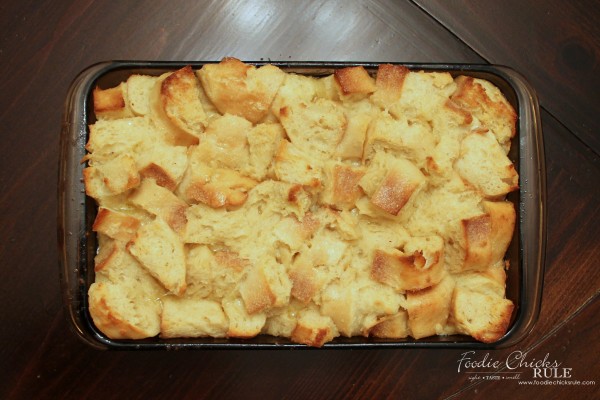 Bread Pudding with Brown Sugar Bourbon Sauce - After cooked in pan - foodiechicksrule #breadpudding #bourbonsauce