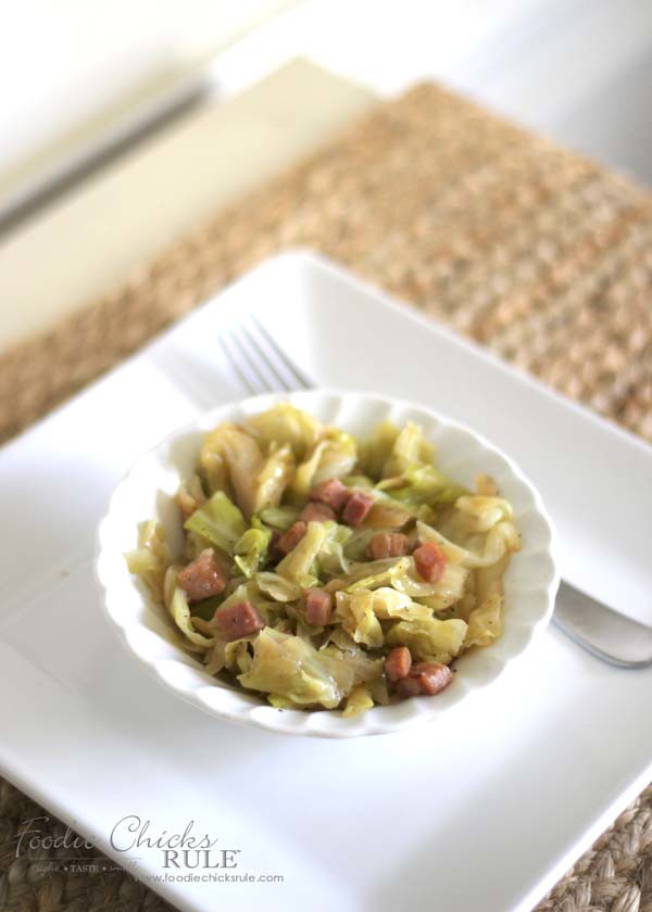 Fried Cabbage and Ham - SO GOOD AND SO GOOD FOR YOU -foodiechicksrule.com #cabbage #healthyrecipe