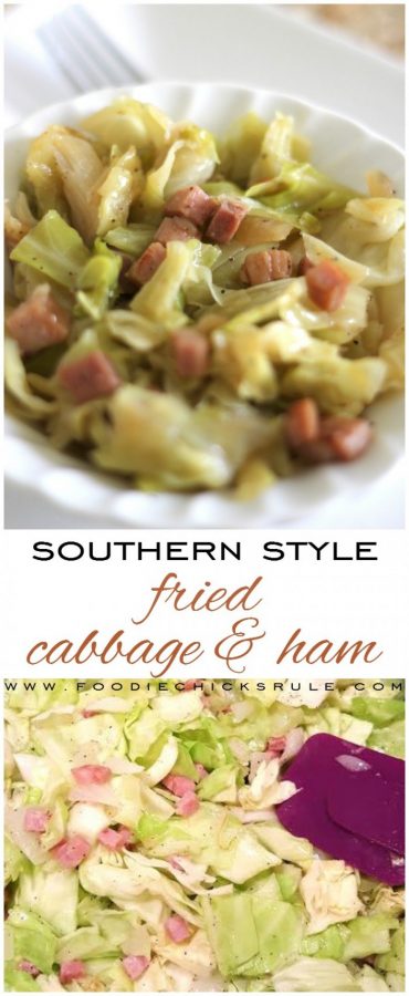 Southern Style Fried Cabbage & Ham, so good!! (and easy!!) foodiechicksrule.com #friedcabbageandham #cabbageandham #southernfood
