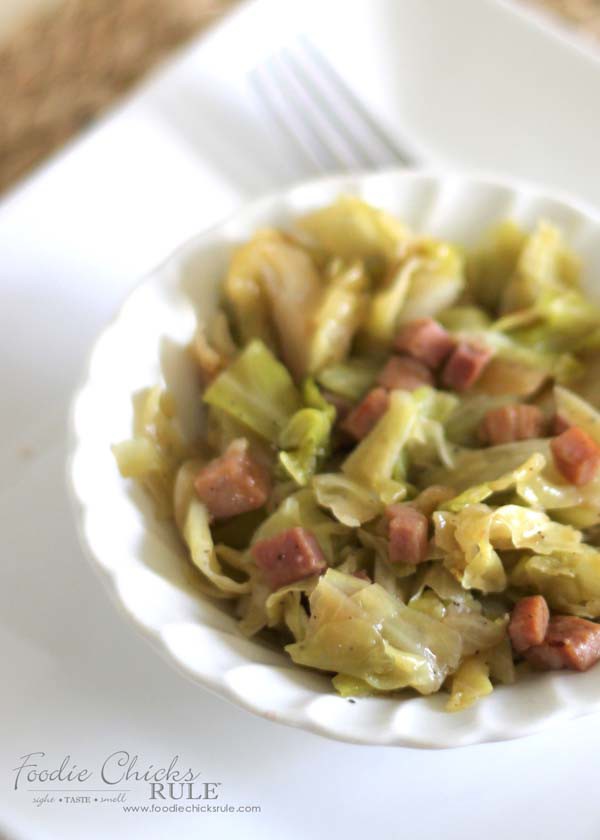 Southern Style Fried Cabbage & Ham, so good!! (and easy!!) foodiechicksrule.com #friedcabbageandham #cabbageandham #southernfood
