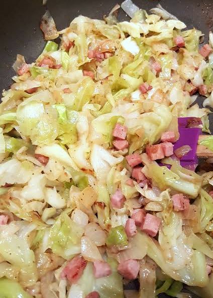 Fried Cabbage and Ham - in the pan - foodiechicksrule #cabbage #healthyrecipe