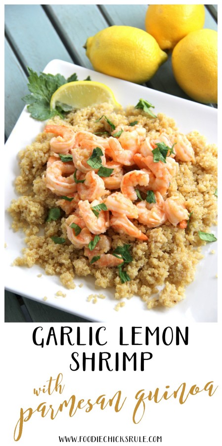 Garlic Lemon Shrimp with Quinoa and Balsamic Reduction - without the balsamic - foodiechicksrule #quinoarecipes #healthyrecipe