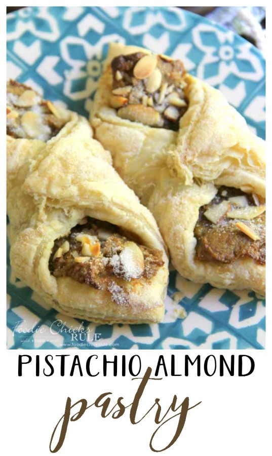 Pistachio Almond Pastry - EASY RECIPE - foodiechicksrule.com #almondpastry #pistachiopastry #pistachio