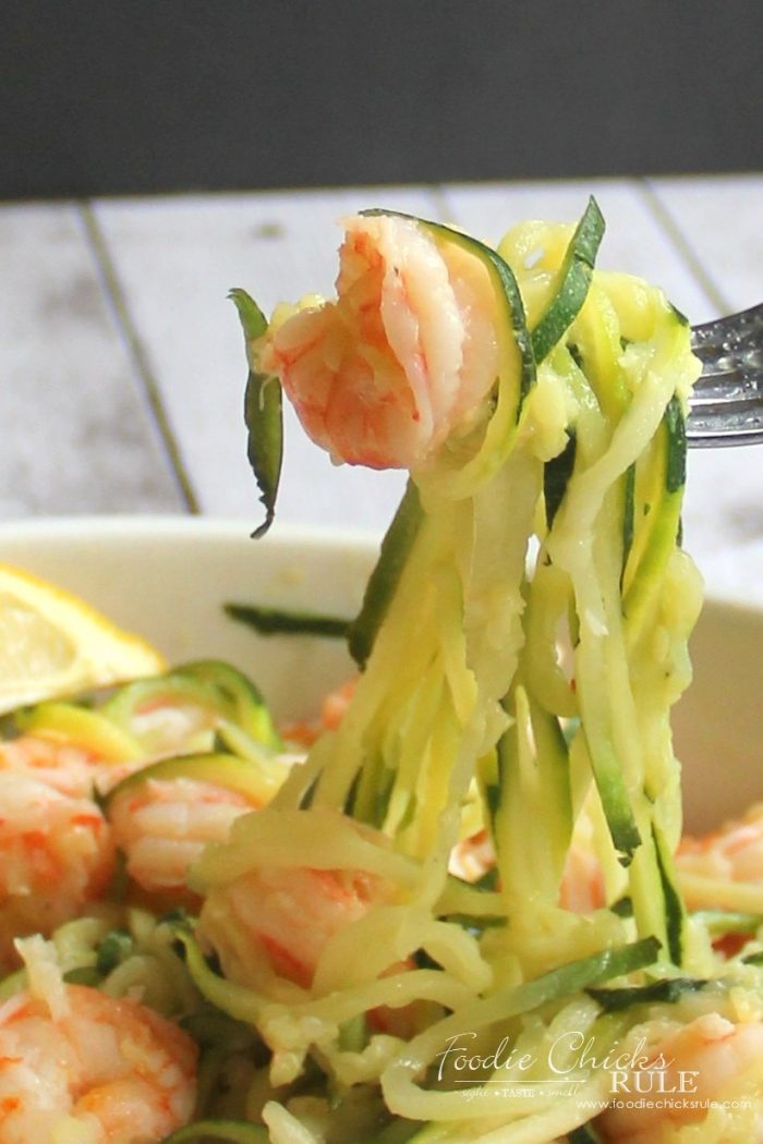Lemon Garlic Shrimp Zoodles Recipe foodiechicksrule.com