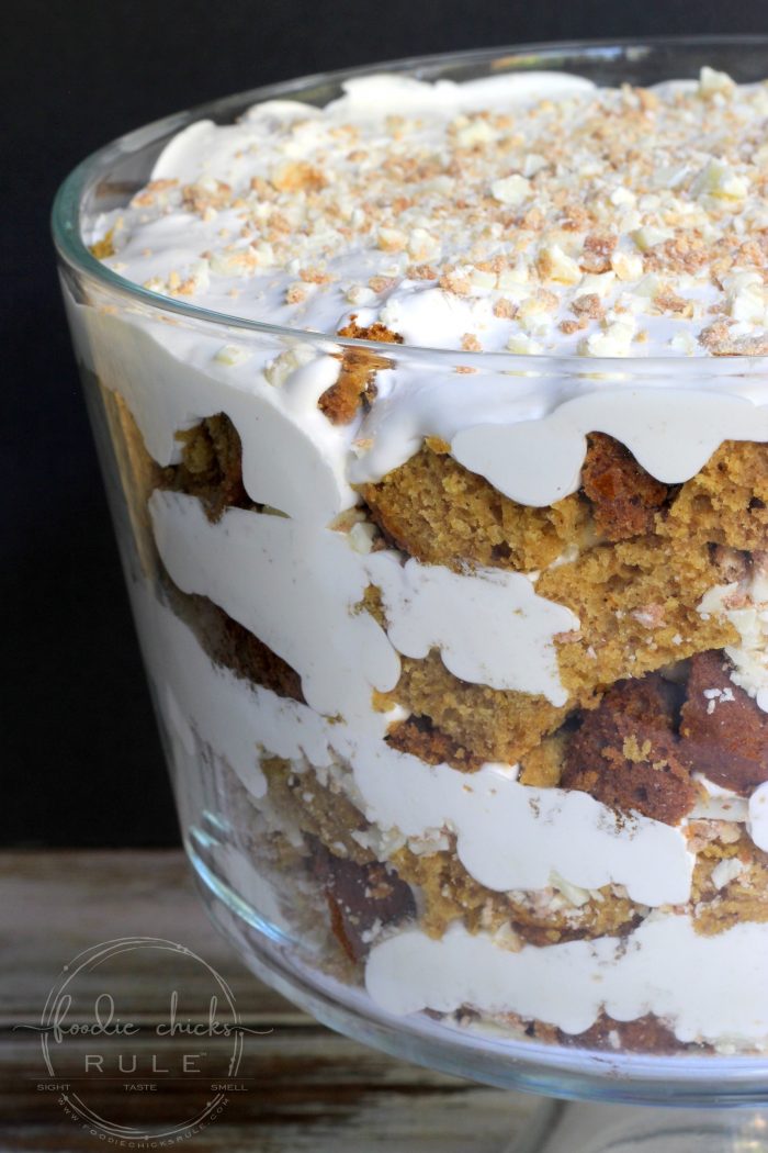 Pumpkin Bread Trifle Surprise! foodiechicksrule.com #glutenfree #pumpkintrifle #pumpkinbread #dessert #thanksgivingdesserts