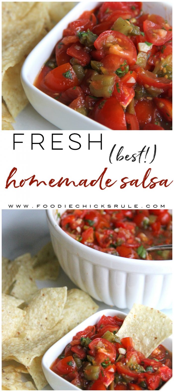 Best Homemade Salsa!! So fresh and SO easy to make! foodiechicksrule.com #mexicanfood #homemadesalsa #bestsalsarecipe #mexicanrecipes