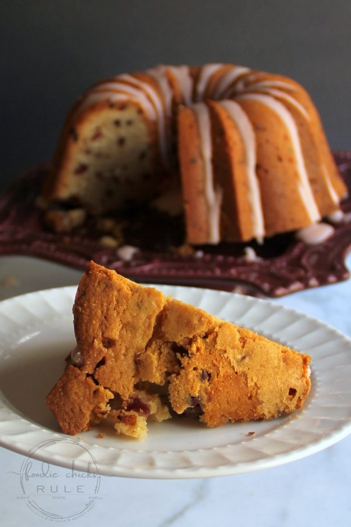 Chocolate Chip Cherry Pound Cake....DELICIOUS!! Perfect for Valentine's Day! foodiechicksrule.com #valentinesdesserts #poundcake #chocolatechipcherry #valentinestreat #valentinesideas