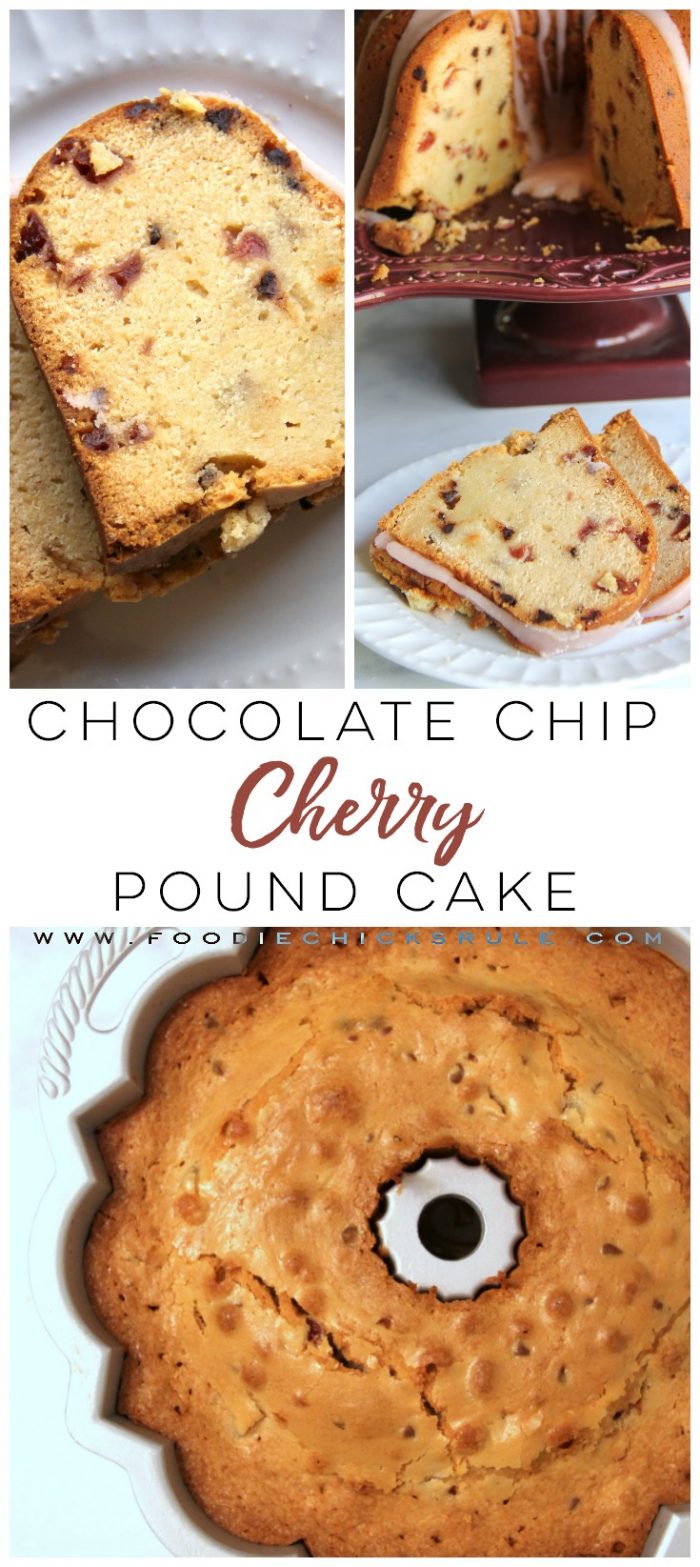 Chocolate Chip Cherry Pound Cake....DELICIOUS!! Perfect for Valentine's Day! foodiechicksrule.com #valentinesdesserts #poundcake #chocolatechipcherry #valentinestreat #valentinesideas