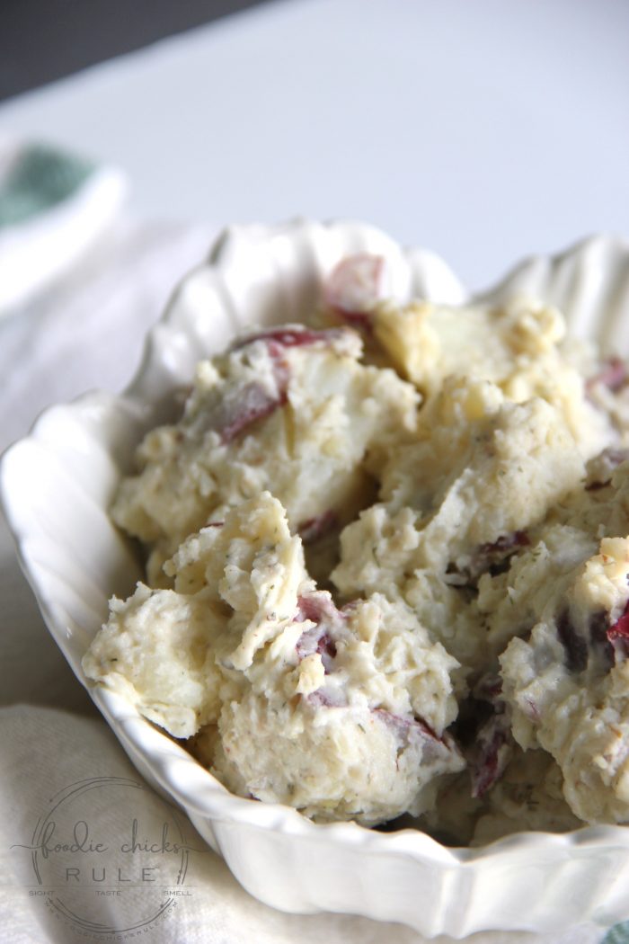 Creamy Dill Potato Salad - the flavors are amazing! foodiechicksrule.com #dillpotatosalad #potatosalad #redpotatoes #dillweed #creamysidedish #sidedishideas