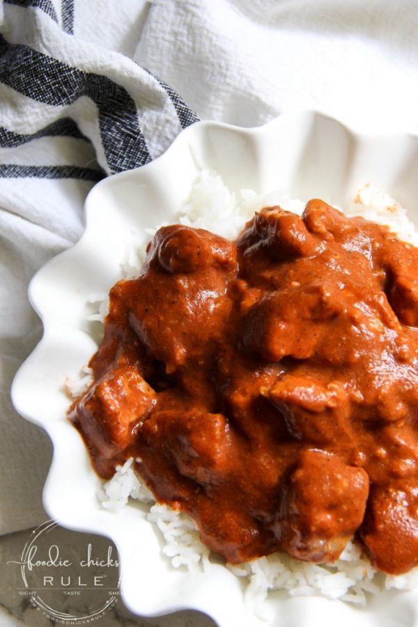Easy Butter Chicken, less than 30 minutes and FULL of flavor!! The best! foodiechicksrule.com #easybutterchicken #butterchickenrecipe #quickandeasyrecipes #recipeideas #indianfood #indianrecipes #quickdinnerideas #murghmakhani