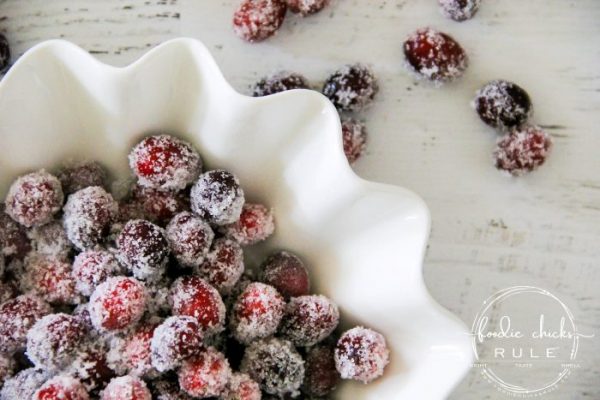 Sugared Cranberries (SO simple and with the added flavoring and spices, make for a delicious treat, either added to a favorite holiday recipe OR by themselves!) foodiechicksrule.com #sugaredcranberries #holidaydesserts #christmasdesserts #holidaydessertideas #cranberrydesserts