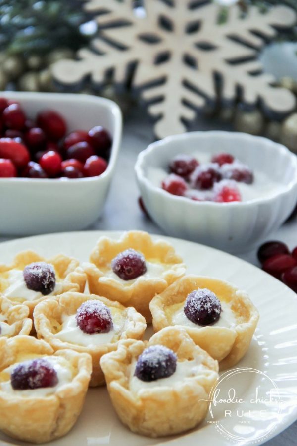 Delicious, festive and adorable SUGARED CRANBERRY CUSTARD TARTS are the perfect dessert to bring to your next holiday gathering, simple to make too! artsychicksrule.com #cranberrydesserts #sugaredcranberry #cranberrycustard #custardtarts #holidaydesserts