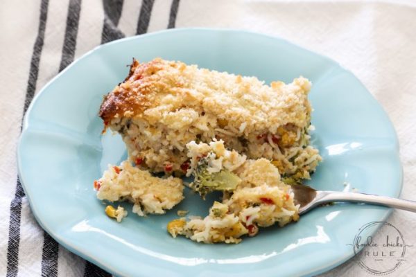 Tuna Rice Casserole- AKA Throw everything you have on hand in a bowl and call it dinner! foodiechicksrule.com #tunacasserole #casserolerecipes #bestcasserole #quickcasserole