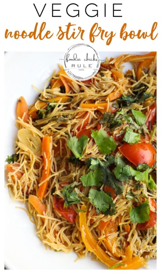 This Veggie Noodle Stir Fry is PLANT BASED for a healthy, and quick, meal option! So fresh and good! foodiechicksrule.com #veggiemeal #plantbased #vegan #noodlestirfry #stirfry #vegandinners #plantbasedideas