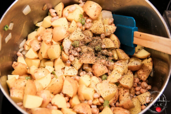 This Hearty Potato and Bean Soup is a sure winner every time! Keep it chunky or blend it for a creamy alternative! Very versatile while always delicious! foodiechicksrule.com #potatosoup #beansoup #vegansoupideas #potatoandbeansoup #plantbasedsoups